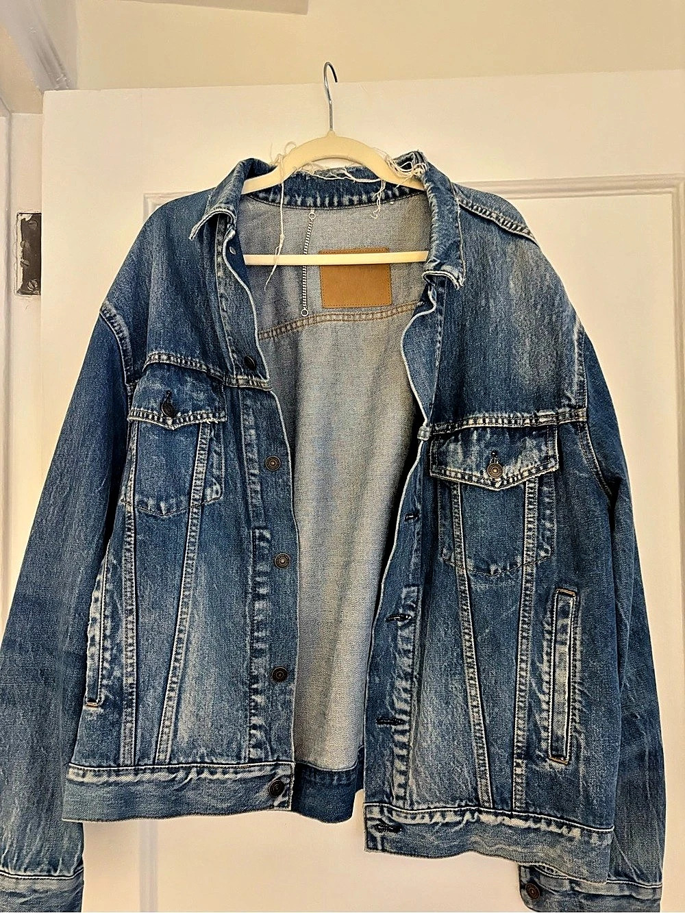 Balenciaga Logo Print Oversized Denim Jacket, Medium Wash, Size 40